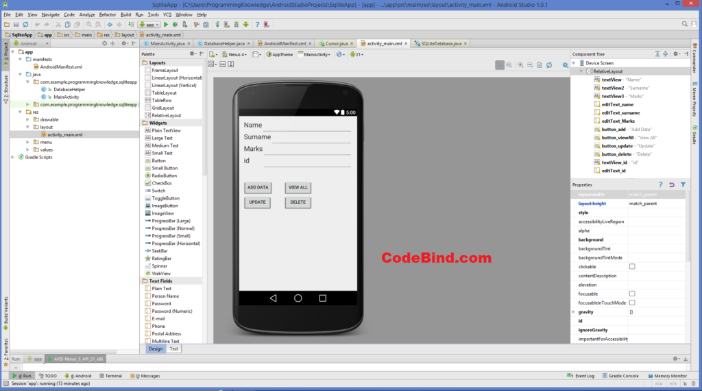 sqlite database android from a form edittext